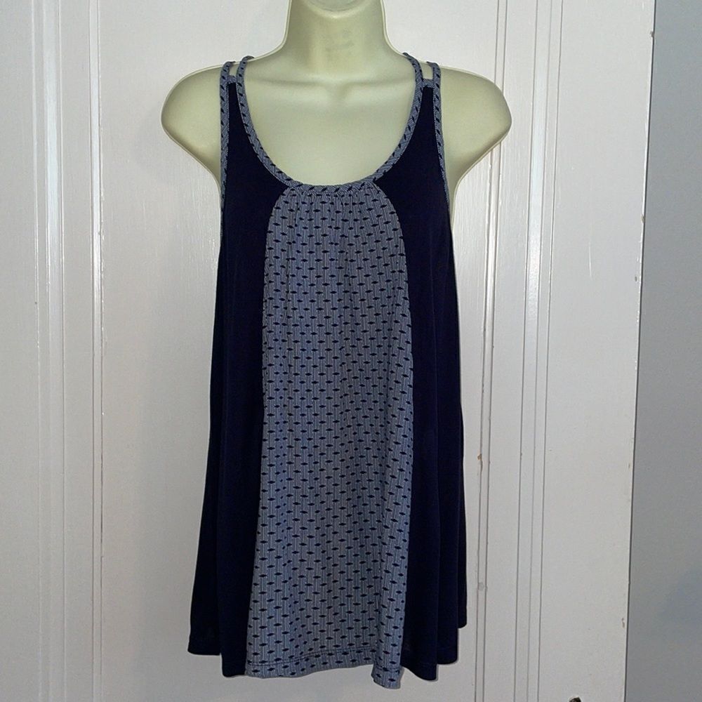 CAbi navy blue & white strappy rayon camisole/tank top